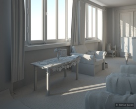Clay render: final light setup for the windows perspective
