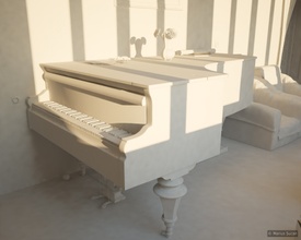 Summer evening sunlight: early clay render [Piano perspective]