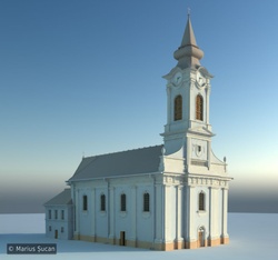 The entire church 3D model. Clay render.