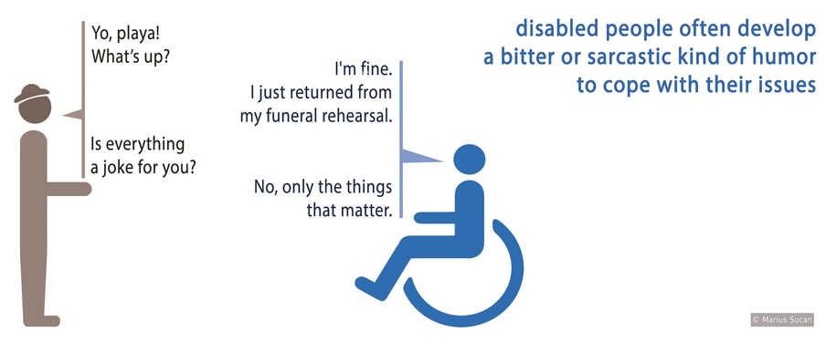 Disabled person jokes about death