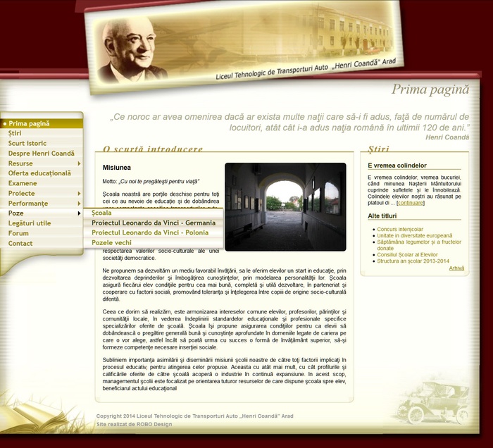 Site interface for Henri Coandă High School in Arad, Romania