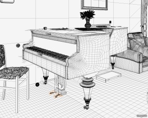 Wireframe: Piano room POV 1
